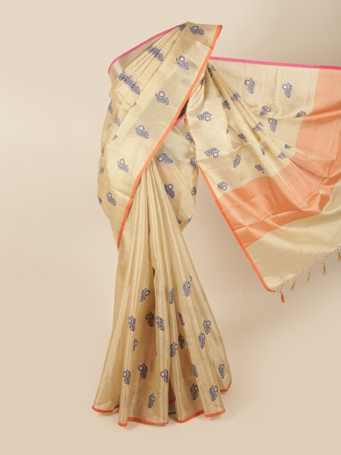 

Pothys Beige & Blue Ethnic Motifs Tissue Saree
