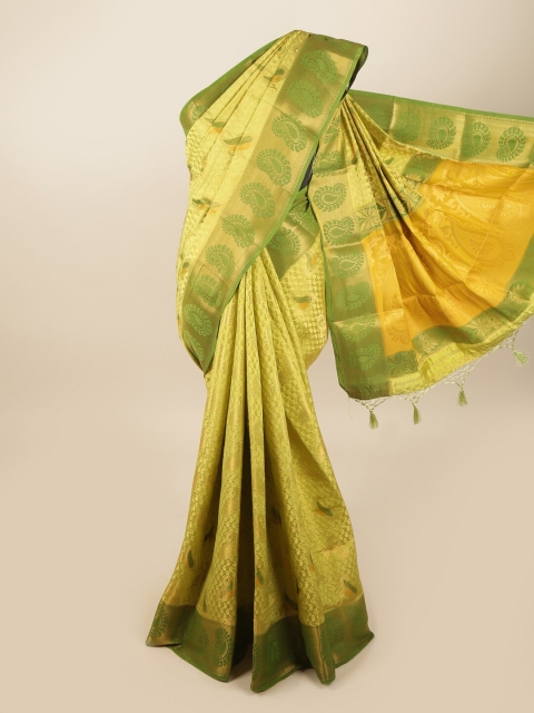 

Pothys Lime Green & Gold-Toned Ethnic Motifs Zari Art Silk Banarasi Saree