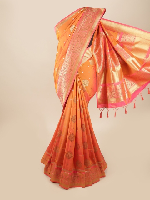 

Pothys Orange & Pink Ethnic Motifs Zari Art Silk Banarasi Saree