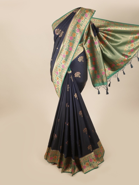 

Pothys Navy Blue & Green Ethnic Motifs Zari Art Silk Banarasi Saree