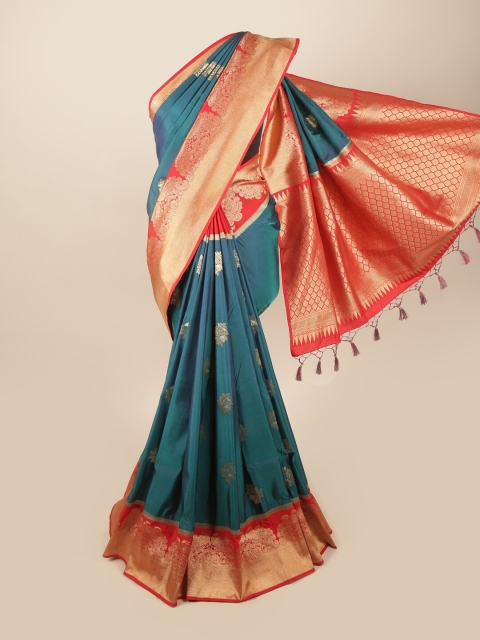 

Pothys Blue & Red Woven Design Zari Art Silk Banarasi Saree