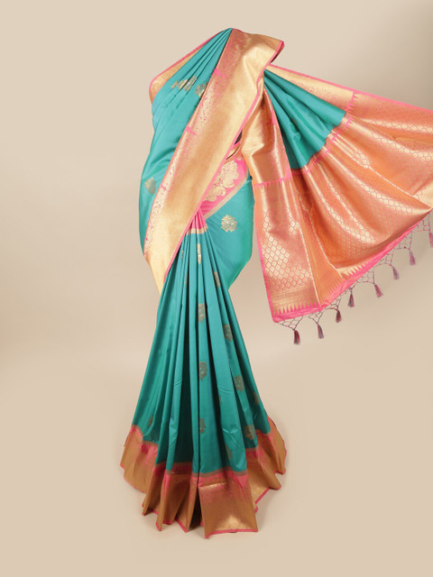 

Pothys Blue & Pink Ethnic Motifs Zari Art Silk Banarasi Saree