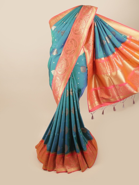 

Pothys Blue & Pink Ethnic Motifs Zari Art Silk Banarasi Saree