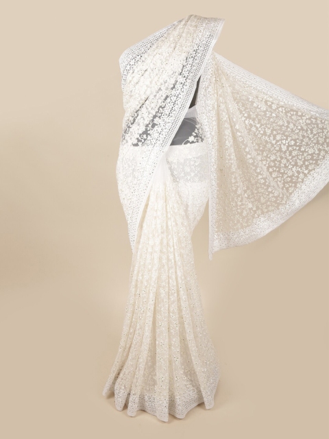 

Pothys White Floral Embroidered Net Saree
