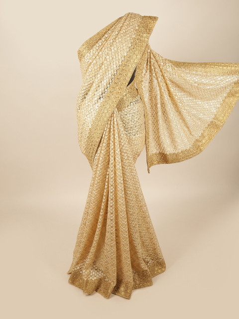 

Pothys Gold-Toned Embellished Beads and Stones Net Heavy Work Saree