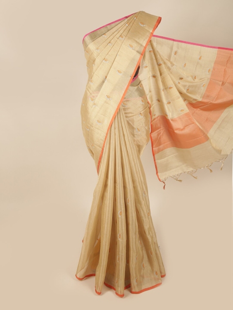 

Pothys Gold & Orange Floral Embroidered Tissue Saree