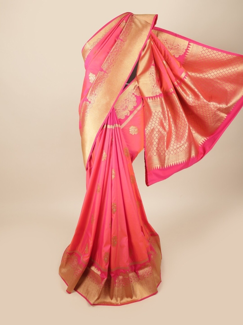 

Pothys Pink & Gold-Toned Ethnic Motifs Zari Art Silk Banarasi Saree