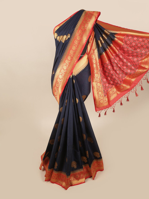

Pothys Navy Blue & Red Woven Design Zari Art Silk Banarasi Saree