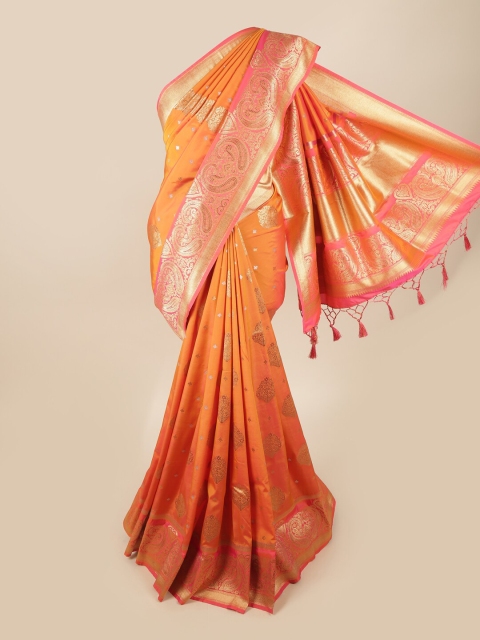 

Pothys Orange & Pink Ethnic Motifs Zari Art Silk Banarasi Saree