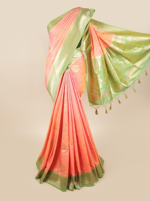 

Pothys Pink & Green Ethnic Motifs Zari Art Silk Banarasi Saree