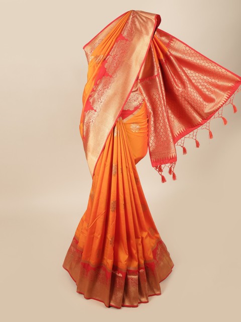 

Pothys Orange & Red Ethnic Motifs Zari Art Silk Banarasi Saree