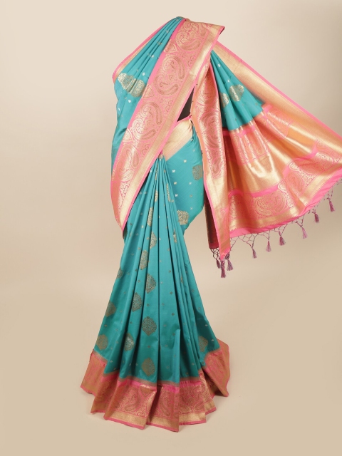 

Pothys Blue & Pink Ethnic Motifs Zari Art Silk Banarasi Saree