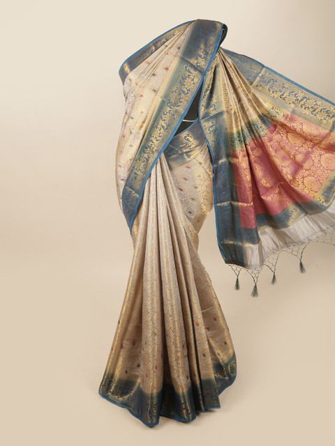 

Pothys Grey & Blue Ethnic Motifs Zari Art Silk Banarasi Saree