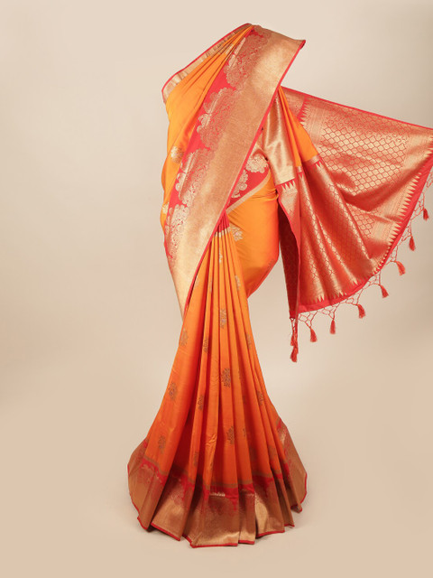 

Pothys Orange & Gold-Toned Woven Design Banaras Saree