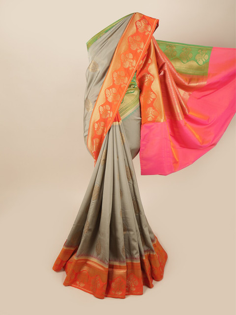 

Pothys Grey & Orange Woven Design Zari Art Silk Banarasi Saree