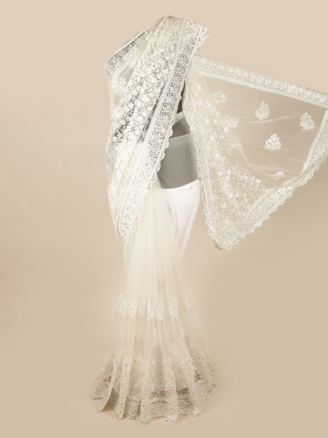 

Pothys White Floral Embroidered Net Saree