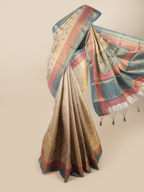 

Pothys Grey & Pink Ethnic Motifs Zari Art Silk Banarasi Saree