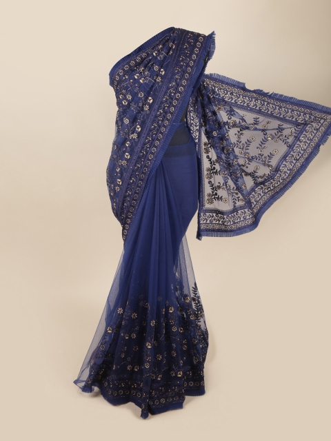 

Pothys Navy Blue Embellished Net Saree