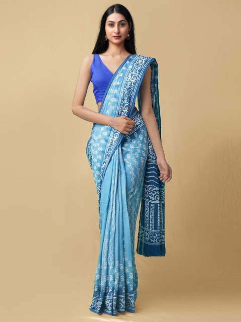 

Unnati Silks Blue & White Floral Pure Cotton Kota Saree