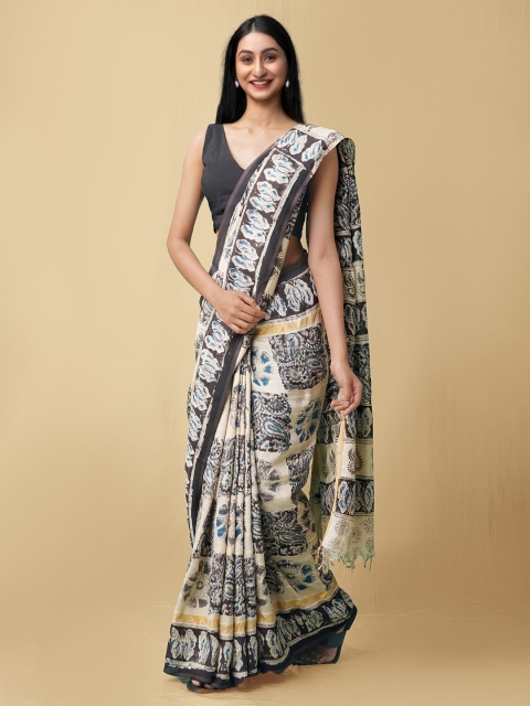 

Unnati Silks Black & Off White Kalamkari Pure Cotton Kanjeevaram Saree