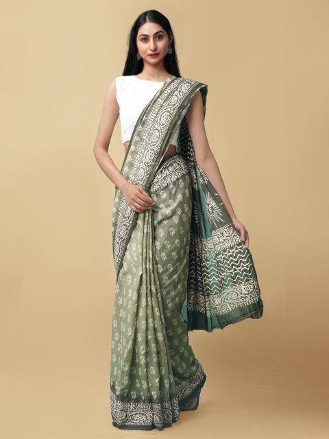 

Unnati Silks Green & Off White Ethnic Motifs Pure Cotton Kota Saree