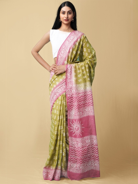 

Unnati Silks Green & Fuchsia Ethnic Motifs Pure Cotton Kota Saree