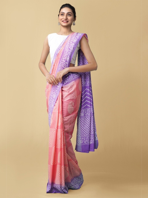 

Unnati Silks Pink & Violet Ethnic Motifs Printed Pure Cotton Kota Saree