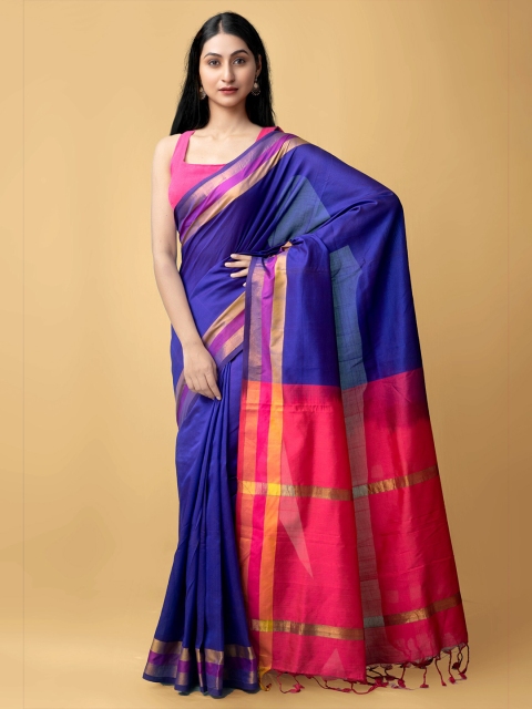 

Unnati Silks Blue & Pink Woven Design Silk Cotton Uppada Saree