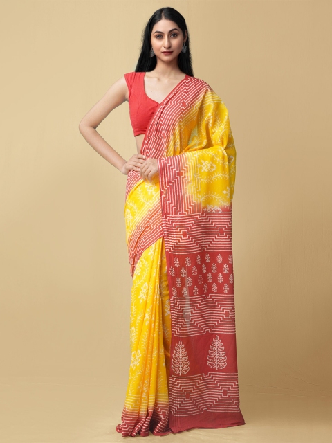 

Unnati Silks Yellow & Red Ethnic Motifs Printed Pure Cotton Kota Saree