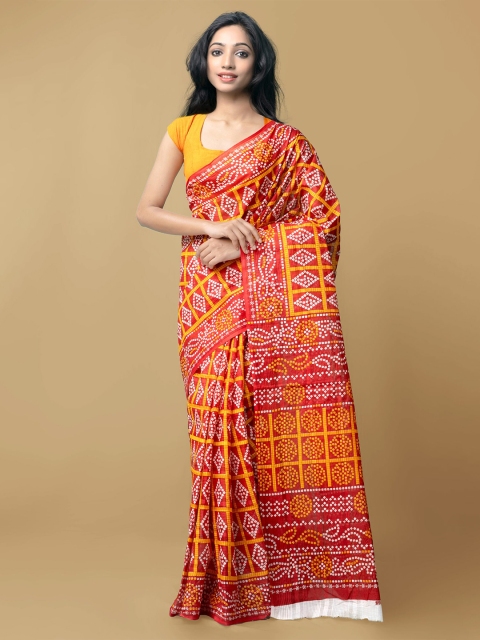 

Unnati Silks Red & Yellow Bandhani Printed Saree