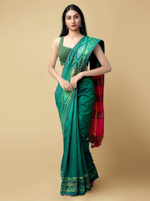 

Unnati Silks Green & Pink Silk Cotton Uppada Saree