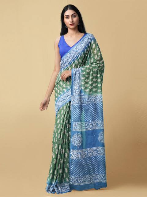 

Unnati Silks Green & Blue Ethnic Motifs Pure Cotton Kota Saree