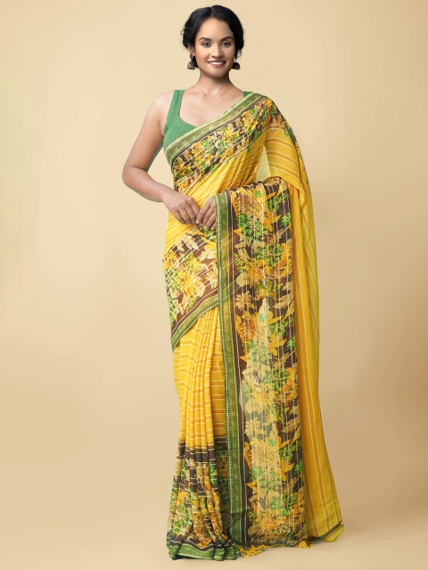 

Unnati Silks Yellow & Green Floral Saree