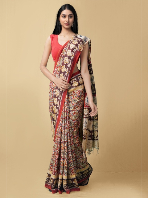 

Unnati Silks Red Kalamkari Printed Pure Cotton Saree