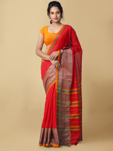 

Unnati Silks Red & Gold-Toned Pure Cotton Handloom Narayan Peth Saree