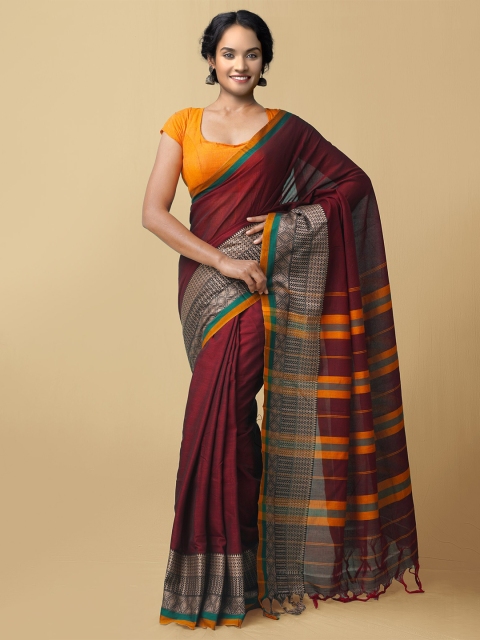 

Unnati Silks Maroon & Orange Woven Design Pure Cotton Narayan Peth Saree