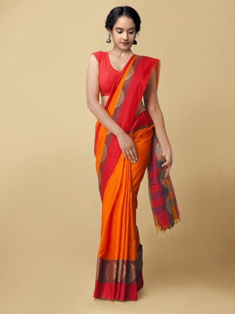 

Unnati Silks Orange & Red Woven Design Pure Cotton Narayan Peth Saree