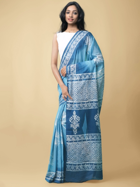 

Unnati Silks Blue & White Ethnic Motifs Pure Cotton Kota Saree
