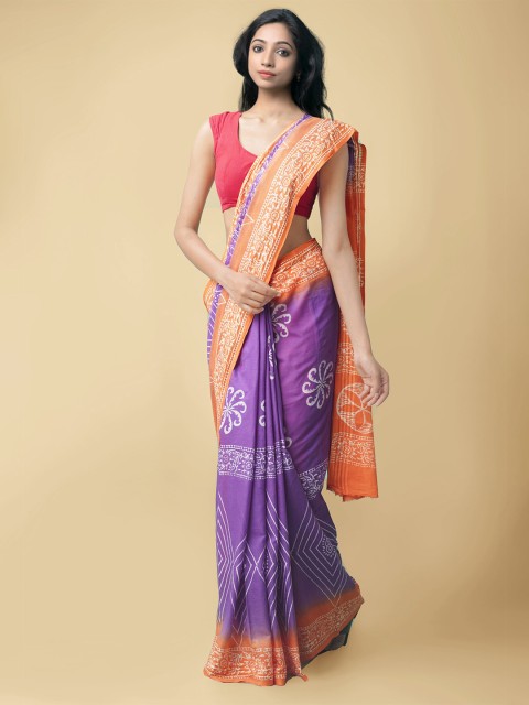 

Unnati Silks Orange & Violet Ethnic Motifs Pure Cotton Kota Saree