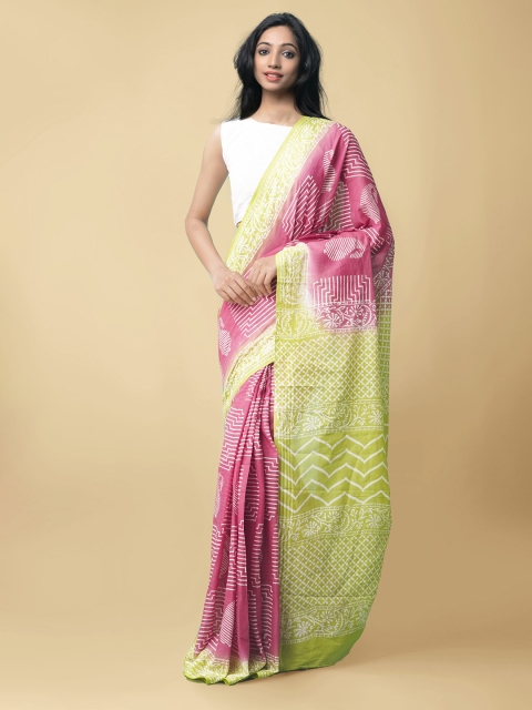 

Unnati Silks Pink & Green Ethnic Motifs Pure Cotton Kota Saree