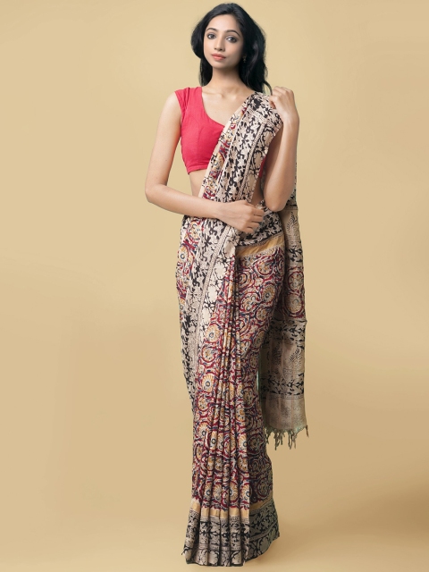 

Unnati Silks Multicoloured Kalamkari Pure Silk Kanjeevaram Saree, Multi