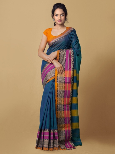 

Unnati Silks Blue & Yellow Pure Cotton Narayan Peth Saree