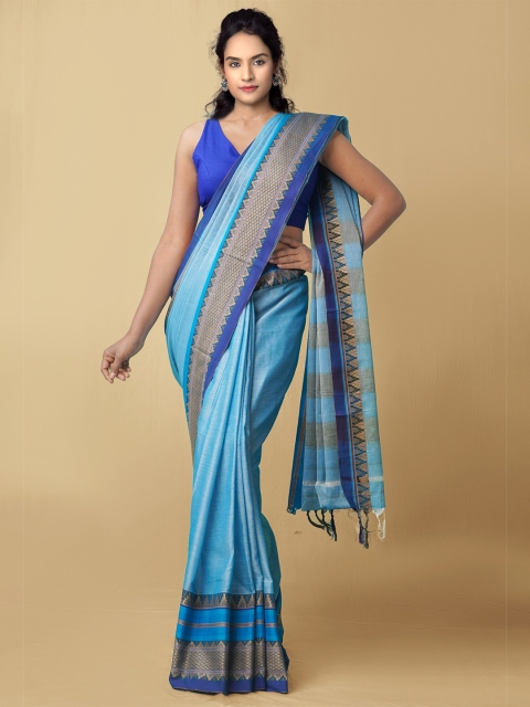 

Unnati Silks Blue Woven Design Pure Cotton Narayan Peth Saree
