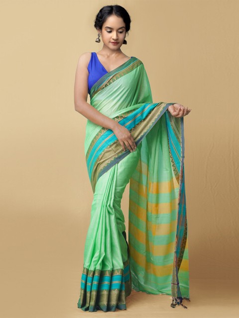 

Unnati Silks Green & Blue Pure Cotton Narayan Peth Saree