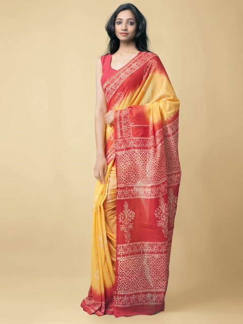 

Unnati Silks Yellow & Red Ethnic Motifs Pure Cotton Kota Saree