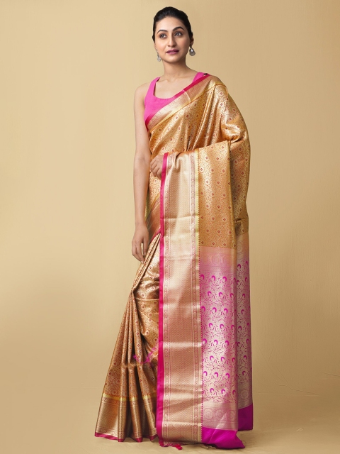 

Unnati Silks Orange & Pink Woven Design Zari Pure Silk Kanjeevaram Saree