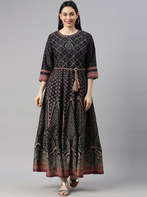 

GOLDSTROMS Women Green Bandhani Dyed Keyhole Neck Flared Sleeves Georgette Anarkali Kurta
