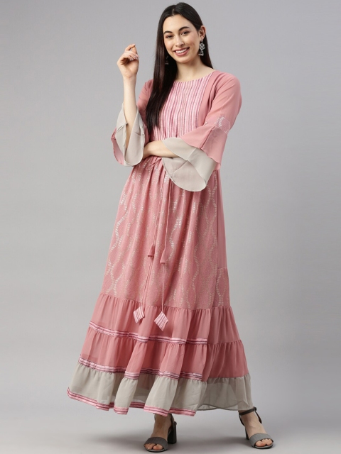 

GOLDSTROMS Women Pink Flared Sleeves Gotta Patti Georgette Anarkali Kurta