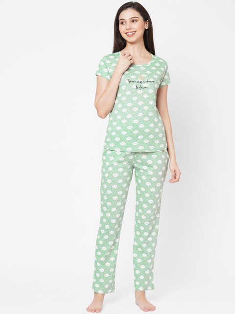 

Sweet Dreams Women Green & White Printed Night suit