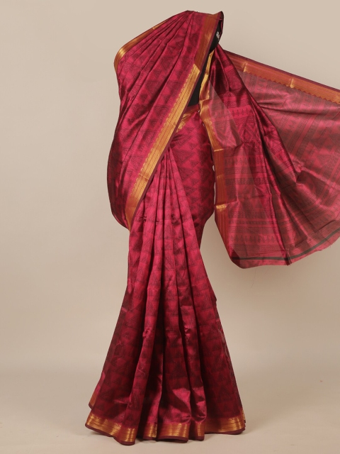 

Pothys Pink & Maroon Zari Cotton Blend Saree